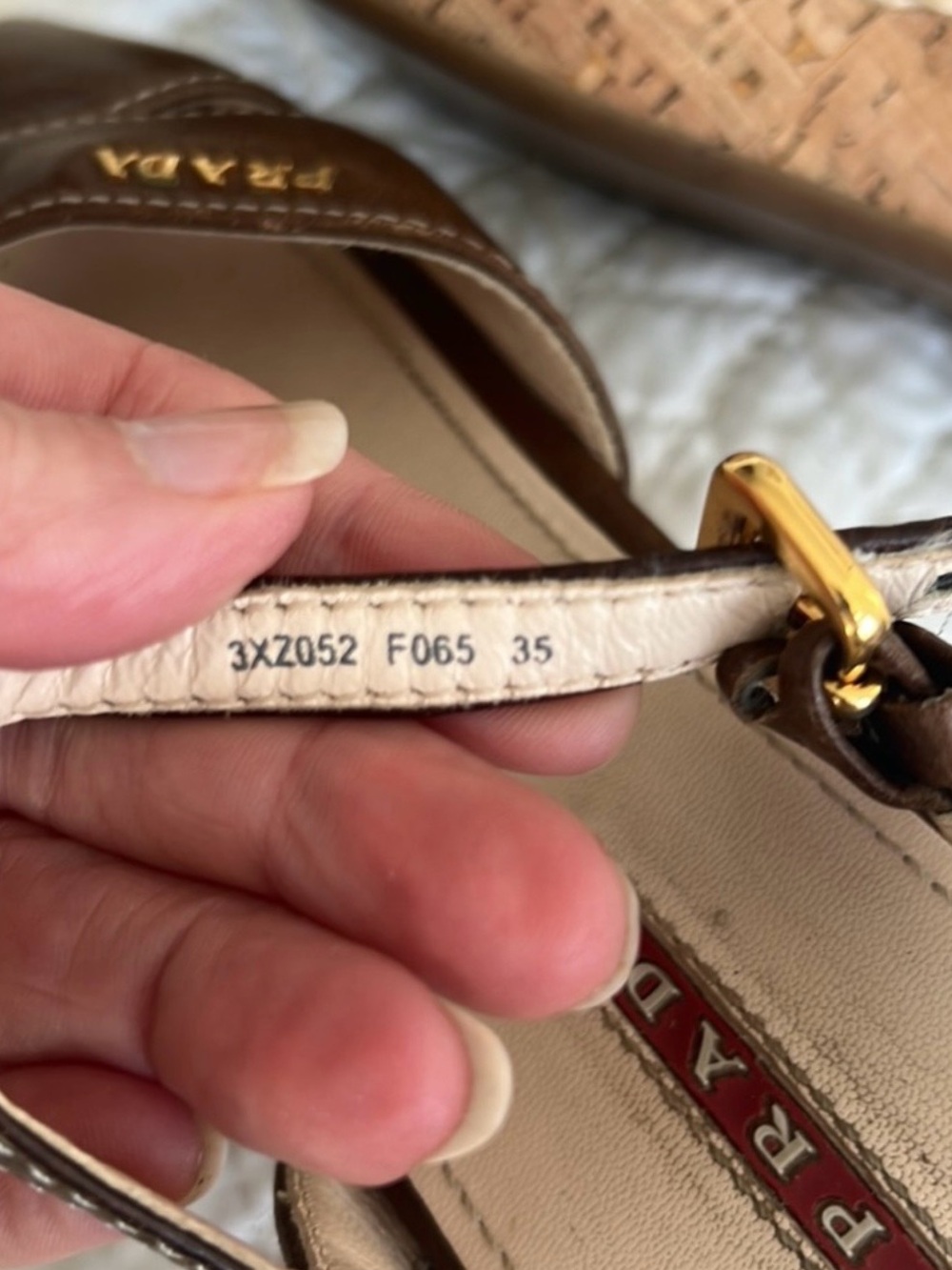 Prada Brown Leather Cork Wedge Sandals with Gold Buckle - Picture 3 of 9
